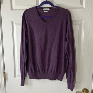 Peter Millar Crown Soft Golf Cotton Silk Blend Vneck Sweater Purple Sz L‎